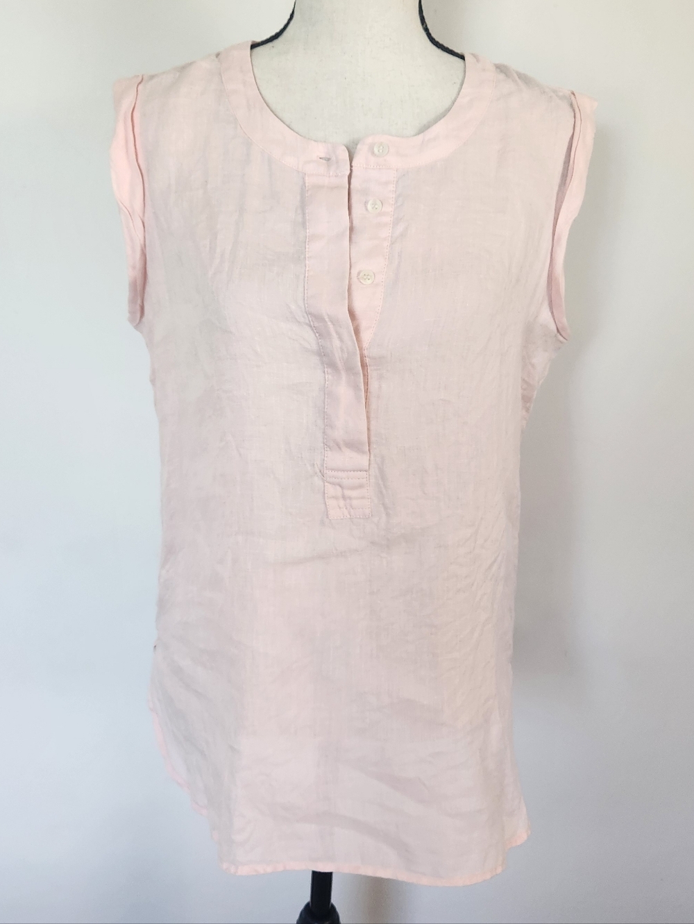 Two by Vince Camuto Petal Pastel Pink Linen Sleeveless Button Hi Low Shirt XS